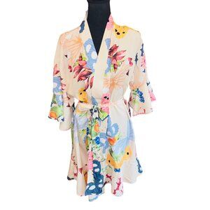 Floral Kimono Robe S/M Lightweight Polyester Multicolor Relaxed Coquette Sexy